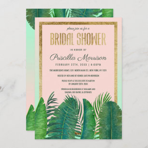 Invitación Palm Tree tropical Banana Leaf Gold Ducha nupcial
