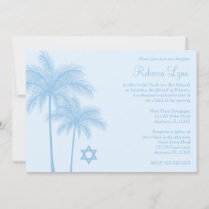 Invitación Palm Tree Tropical Blue Light Bat Mitzvah