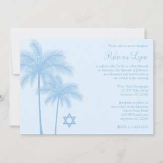 Invitación Palm Tree Tropical Blue Light Bat Mitzvah