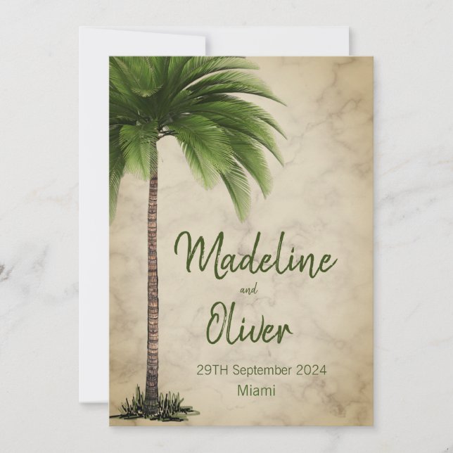 Invitación Palm Tree Tropical Boda elegante y moderno (Anverso)
