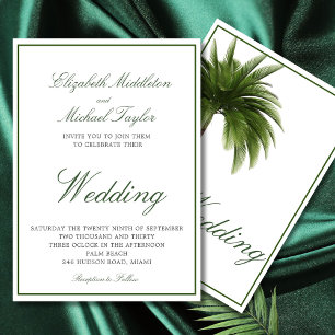 Invitación Palm Tree Tropical Elegant Boda Verde Moderno