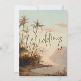 Invitación Palm Tree Tropical Elegante Boda de oro de época I