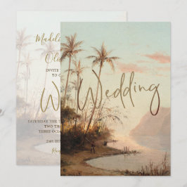 Invitación Palm Tree Tropical Elegante Boda de oro de época I
