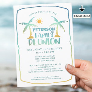 Invitación Palm Tree Tropical Familiar Reunion Beach