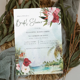 Invitación Palm Tree Tropical Floral Beach Bridal Shower