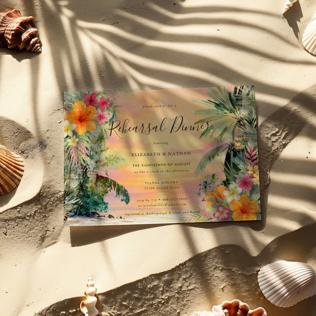 Invitación Palm Tree Tropical Floral Beach Ensayo Cena (Subido por el creador)