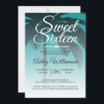 Invitación Palm Tree Tropical Green Sweet 16 16th Birthday<br><div class="desc">Una moda moderna de diseño de color verde oscuro dulce invitación de 16 años con un fondo de palmera. El verde vírdico brillante desaparece en un fondo blanco. El texto "Sweet Sixteen" (Dieciséis Dulces) en blanco está definido en un guión moderno. Elegante invitación a la fiesta de cumpleaños número 16...</div>