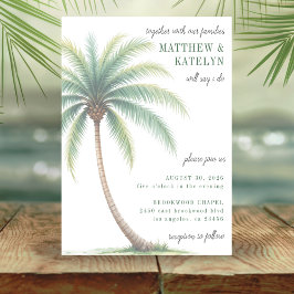 Invitación Palm Tree Tropical Island Watercolor Green Boda