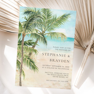 Invitación Palm Tree Tropical Modern Beach Wedding
