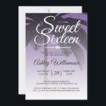 Invitación Palm Tree Tropical Morple Sweet 16 16th Birthday<br><div class="desc">Moda moderna de diseño púrpura tropical oscuro Invitación dulce de 16 años con un fondo de palmera. El violeta claro desaparece en un fondo blanco. El texto "Sweet Sixteen" (Dieciséis Dulces) en blanco está definido en un guión moderno. Elegante invitación a la fiesta de cumpleaños número 16 para un glamuroso...</div>