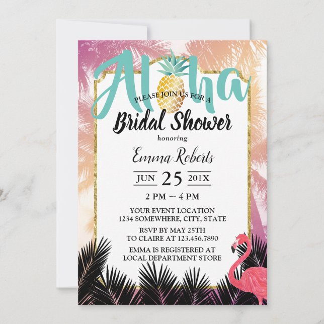 Invitación Palm Tree Tropical Pineapple Aloha Bridal Shower (Anverso)