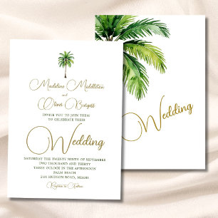 Invitación Palm Tree Tropical Watercolor Boda Elegante