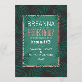 Invitación Palm Tree verde deja damas de honor Rosa negro