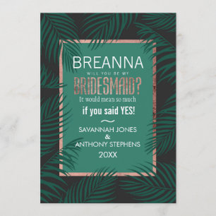 Invitación Palm Tree verde deja damas de honor Rosa negro