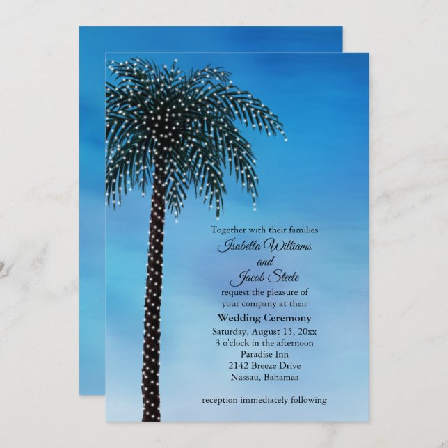 Invitación Palm Tree Wedding Invitar acuarela (Anverso / Reverso)