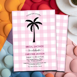 Invitación Palm Tree White Pink Checkpoint Bridal Shower