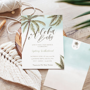 Invitación Palm Trees acuarela tropical Aloha Baby Shower