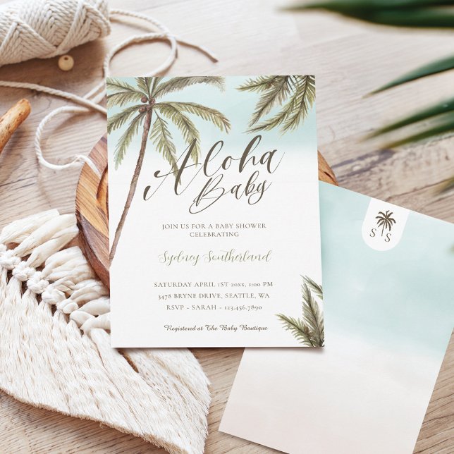Invitación Palm Trees acuarela tropical Aloha Baby Shower (Tropical Watercolor Palm Trees Aloha Baby Shower Invitation)