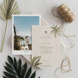 Invitación Palm Trees acuarelas tropicales Foto Boda Boho<br><div class="desc">Invite a sus huéspedes a su hermosa boda en la playa con nuestro diseño de invitación a bodas en la playa tropical. El diseño presenta nuestras palmeras acuáticas pintadas a mano con monograma de palmeras. Nuestro boda tropical de boho es perfecto para una boda de playa o destino. En el...</div>