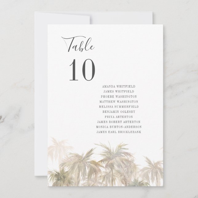 Invitación Palm Trees Beach Wedding Table Numbers (Anverso)