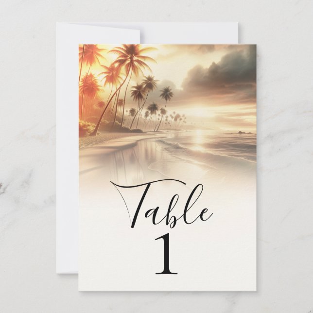 Invitación Palm Trees Coastal Beach Sunrise Table Number (Anverso)