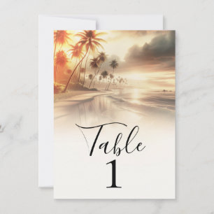 Invitación Palm Trees Coastal Beach Sunrise Table Number