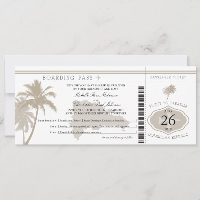 Invitación Palm Trees de pases de abordaje de República Domin (Anverso)