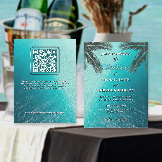 Invitación Palm Trees del Océano Azul Verano Boda Código QR (Subido por el creador)