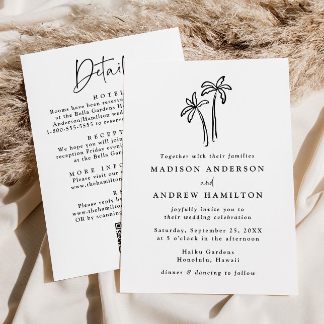 Invitación Palm Trees dibujadas a mano Código QR todo en un B (Subido por el creador)