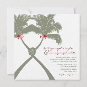 Invitación Palm Trees Rojo Amor Tropical Boda de Playa
