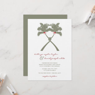 Invitación Palm Trees Rojo Amor Tropical Boda de Playa