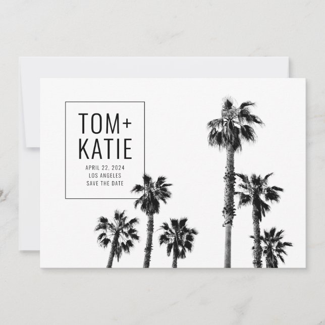Invitación Palm Trees Save the Date for California Boda (Anverso)