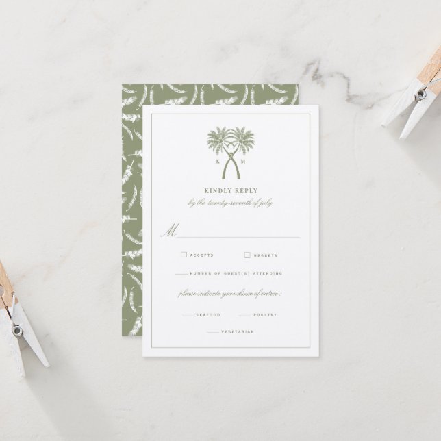 Invitación Palm Trees Tropical Classic Wedding RSVP (Anverso/Reverso In Situ)