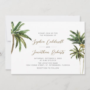 Invitación Palm Trees Tropical Código QR Boda de destino