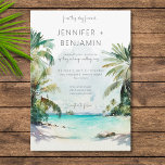 Invitación Palm Trees Tropical Escenario Playa Boda moderno<br><div class="desc">Eleve su celebración boda con nuestra exquisita suite boda Tropical Palm Trees Modern. Estas invitaciones impresionantes muestran una escena de playa de palmeras de color agua verde y marrón, situadas frente a una playa tranquila, creando un ambiente tropical y cautivador. Ideal para bodas en la playa o en el destino,...</div>