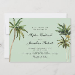 Invitación Palm Trees Tropical Romance Pastel Boda Verde