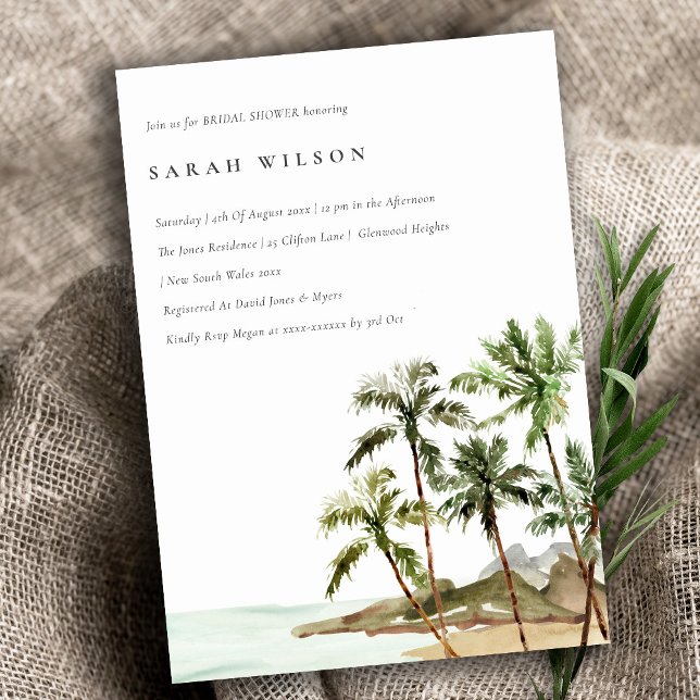 Invitación Palm Trees Tropicales Beach Sand Bridal Shower (Subido por el creador)