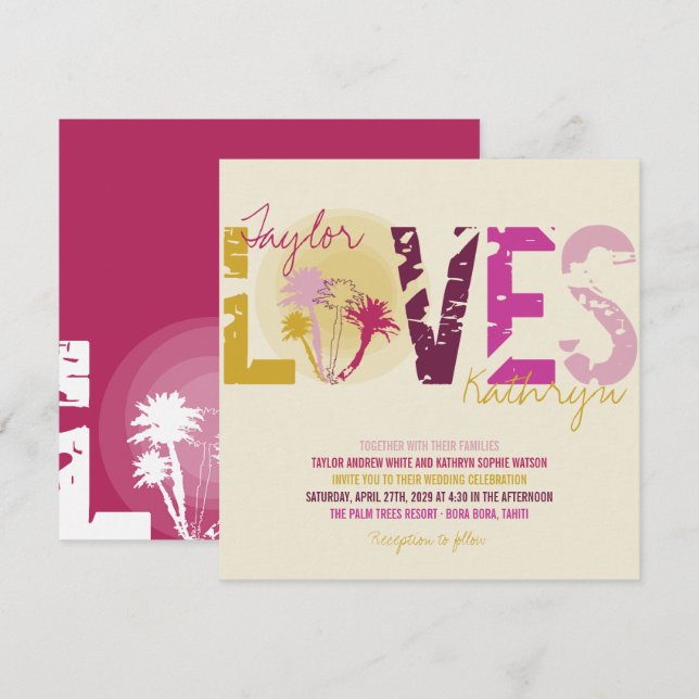 Invitación Palm Trees Tropicales Boda de Verano Playa (Anverso / Reverso)
