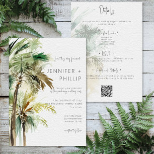 Invitación Palm Trees Tropicales Boda moderno de dos lados