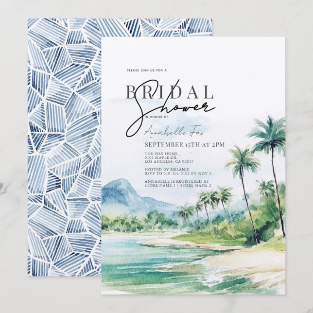 Invitación Palm Trees Tropicales Ducha Bridal (Anverso / Reverso)