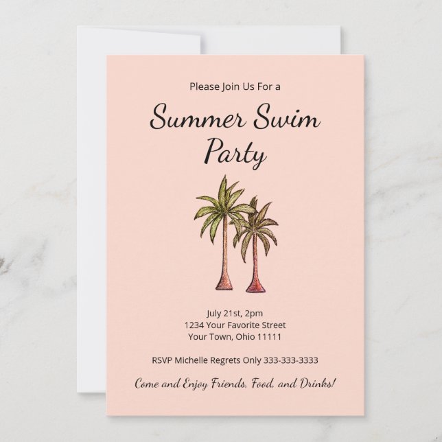 Invitación Palm Trees Tropicales Elegante Fiesta de piscina r (Anverso)