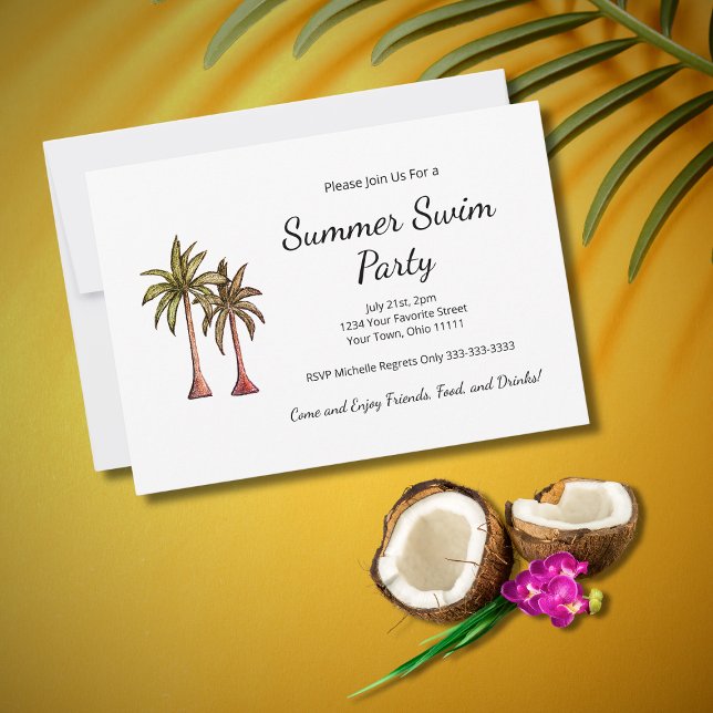 Invitación Palm Trees Tropicales Fiesta de natación de verano (Subido por el creador)