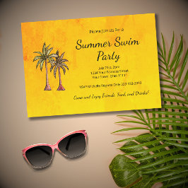 Invitación Palm Trees Tropicales Fiesta de natación de verano