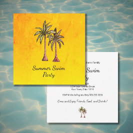 Invitación Palm Trees Tropicales Fiesta de piscina de oro de