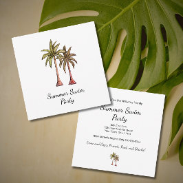 Invitación Palm Trees Tropicales Fiesta de piscina de oro de