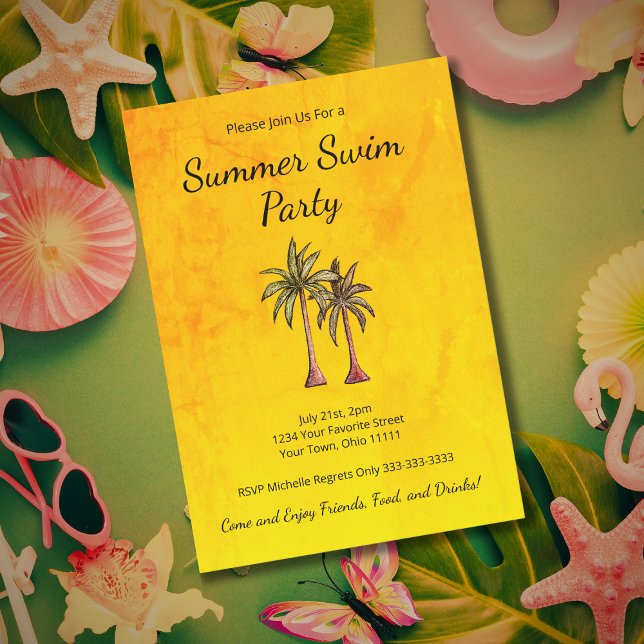Invitación Palm Trees Tropicales Fiesta de piscina de verano  (Subido por el creador)