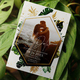 Invitación Palm Trees Tropicales Foto Gilded Save La Fecha