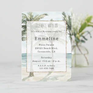 Invitación Palm Trees Tropicales Ocean Beach Cumpleaños