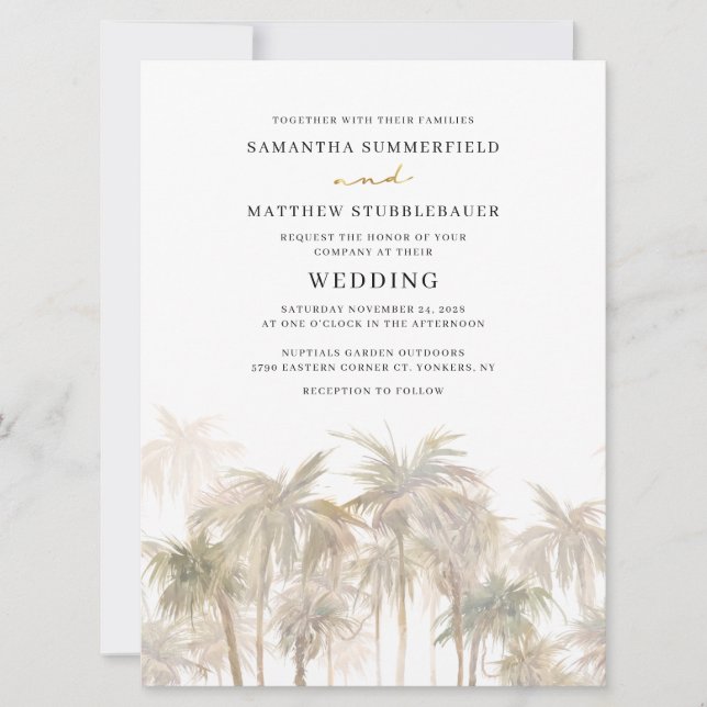 Invitación Palm Trees Watercolor Boda moderno (Anverso)