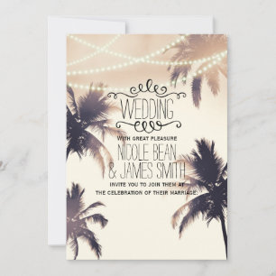 Invitación Palm Trees y Luces Tropicales Cream Dream Boda